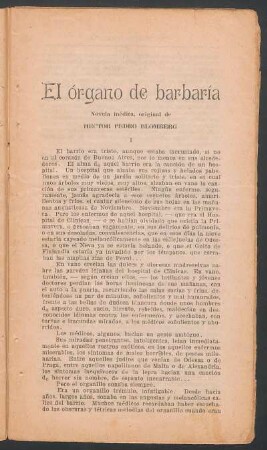 El órgano de barbaría : Novela inédita, original