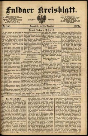 Erste Ausgabe vom Samstag, den 18. Dezember 1886.