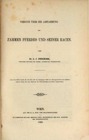 Versuch über die Abstammung des zahmen Pferdes und seiner Racen, [1]