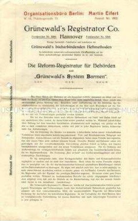 Registratur für Behörden System "Barmen"
