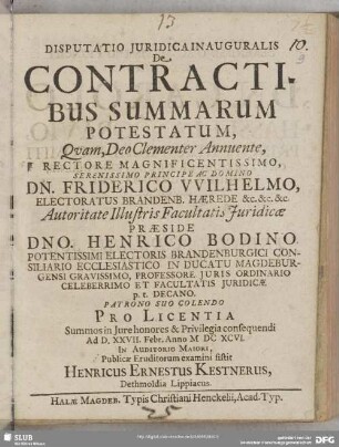 Disputatio Juridica Inauguralis De Contractibus Summarum Potestatum