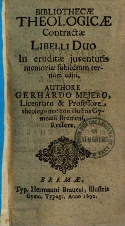 Bibliothecae theologicae contractae libelli duo
