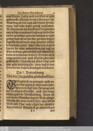 Die II. Betrachtung. Von den Zeugnüssen göttlicher Güte.