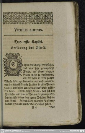 Das erste Kapitel. Erklärung des Titels