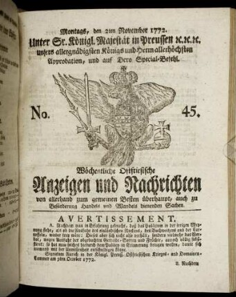 No. 45. Montags, den 2ten November 1772.