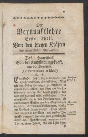 Erster Theil. Von den dreyen Kräften des menschlichen Verstandes