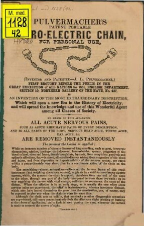 Pulvermacher's patent portable hydro-electric Chain, for personal use : (Advertisement.) (ein andr. Dr.)