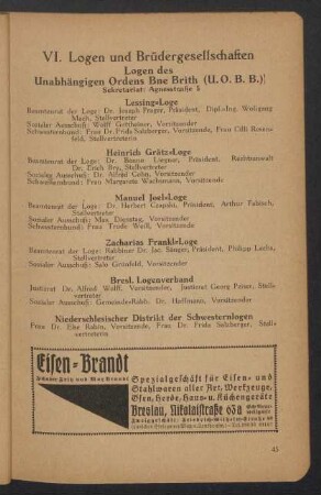 VI. Logen und Brüderschaften