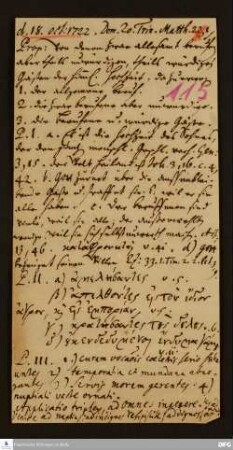 Disposition der Predigt von August Hermann Francke über Mt 22,1ff. am 18.10.1722.