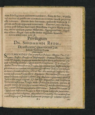Privilegium Dn. Sigismundi Regis, De instantiis (quas vocant) in Iudiciis Terrarum Prussiae observandis.