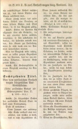 Sechzehnter Titel. Von dem persönlichen Verhaft wegen bürgerlichen Verbindlichkleiten