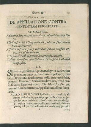 Caput VI. De Appellatione Contra Sententiam Prioritatis.