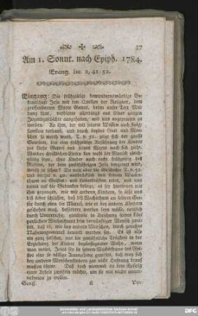 Am 1. Sonnt. nach Epiph. 1784. Evang. Luc. 2, 41 - 52.