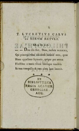 [Epigraph] T. Lucretius Carus De Rerum Natura