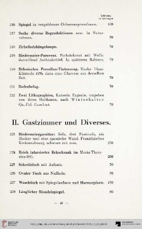II. Gastzimmer und Diverses (Nr. 223-249)