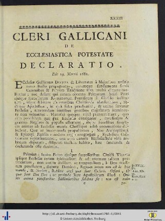 Cleri Gallicani de ecclesiastica potestate declaratio; Epistola conventus cleri Gallicani ad universos ecclesiae Gallicanae praesules; Edit du Roy.
