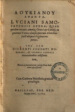 Lukianu Hapanta : graece et latine ; in quatuor tomos divisa. 1