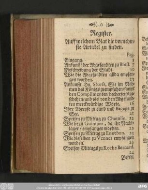 Register. Auff welchem Blatt die vornehmste Artickel zu finden.