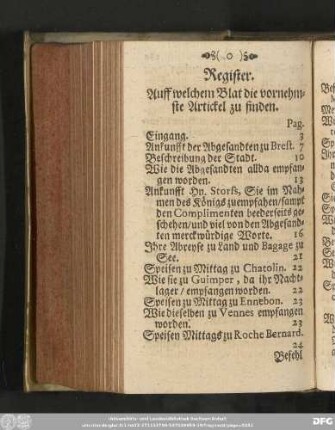 Register. Auff welchem Blatt die vornehmste Artickel zu finden.