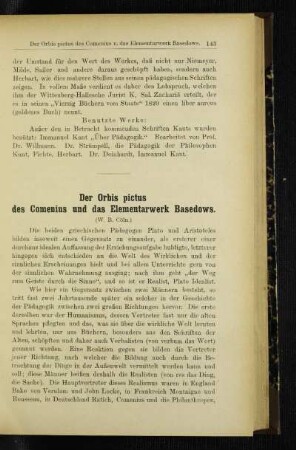 ¬Der¬ Orbis pictus des Comenius und das Elementarwerk Basedows