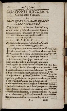Caput I. Refert in compendio, quae in Aula Leopoldi Caesaris Augusti domi forisque gesta sunt