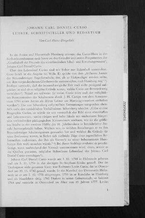 Johann Carl Daniel Curio. Lehrer, Schriftsteller und Redakteur