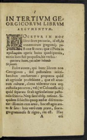 In Tertium Georgicorum Librum Argumentum.