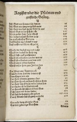 Register uber die Psalmen und geistliche Gesäng.