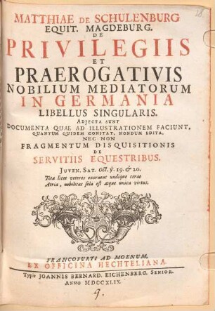 Libellus singularis de privilegiis ac praerogativis nobilium mediatorum in Germania