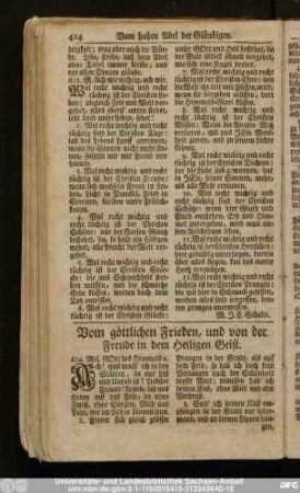 Vom göttlichen Frieden, und von der Freude in dem Heiligen Geist.