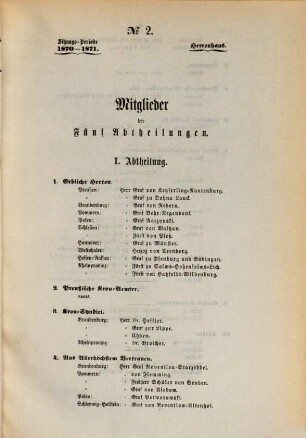 Sammlung sämmtlicher Drucksachen des Herrenhauses. 1870/71 = Sitzungs-Periode von 1870/71