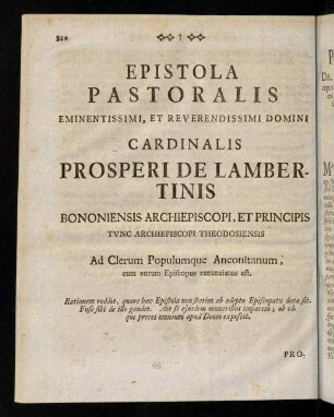 820-823, Epistola pastoralis. Prosper de lambertinis