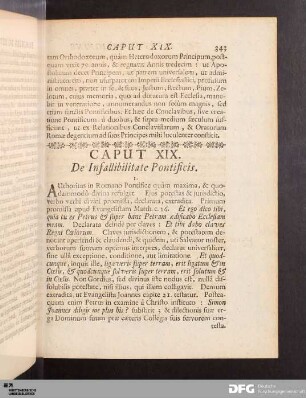 Caput XIX. De Infallibilitate Pontificis.