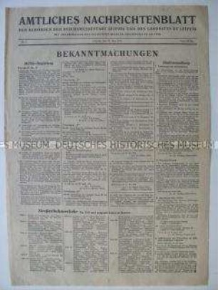 Nachrichtenblatt der Leipziger Behörden: Befehle der Militärregierung (Geschäftskonten, Geschäftseröffnungen, Warenherstellung); betriebene Straßenbahnlinien; Lebensmittelversorgung