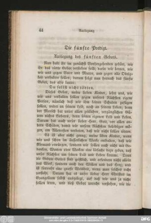 Die fünfte Predigt. Auslegung des fünften Gebots.