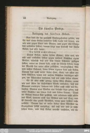 Die fünfte Predigt. Auslegung des fünften Gebots.