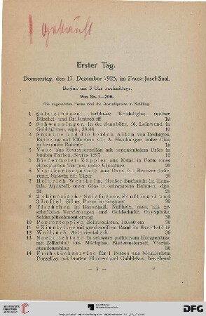 Erster Tag. Donnerstag, den 17. Dezember 1925, im Franz-Josef-Saal (Nr. 1-200)