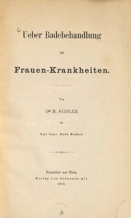 Ueber Bade-Behandlung bei Frauenkrankheiten