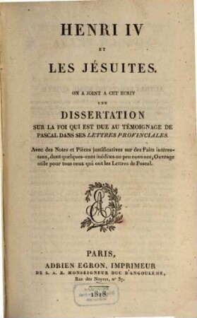 Henri IV. et les Jésuites