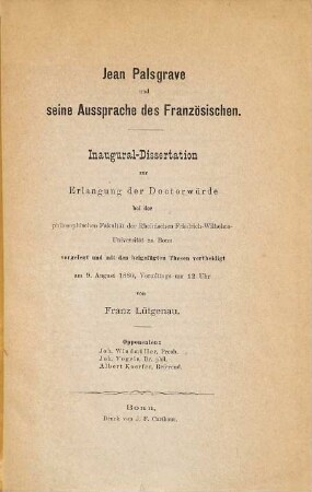 Jean Palsgrave und seine Aussprache des Französischen