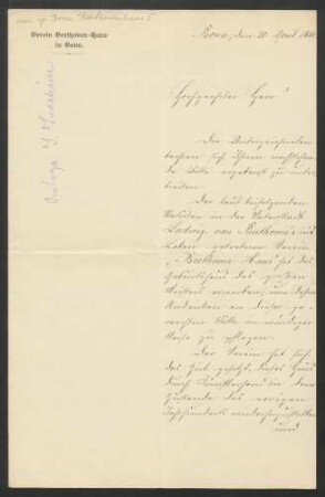 Brief an Hans von Bülow : 20.04.1889
