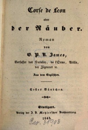 G. P. R. James' Romane, 71. Corse de Leon oder der Räuber ; 1