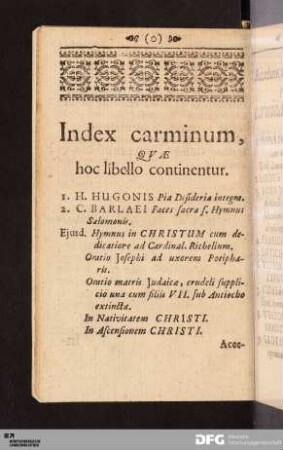 Index carminum, Qvæ hoc libello continentur.