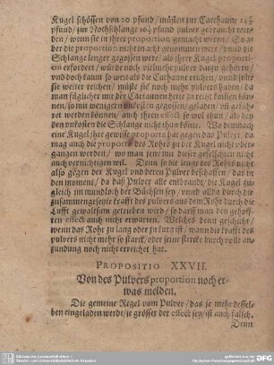 Propositio XXVII. Von des Pulvers proportion noch erwas melden.
