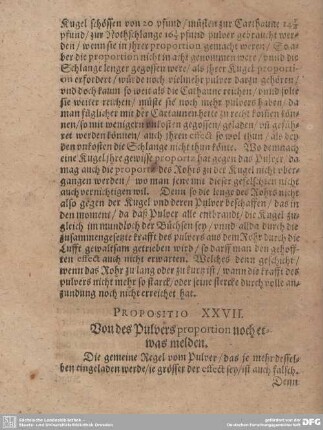 Propositio XXVII. Von des Pulvers proportion noch erwas melden.
