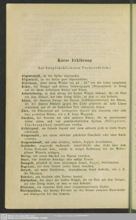 Kurze Erklärung der hauptsächlichsten Fachausdrücke