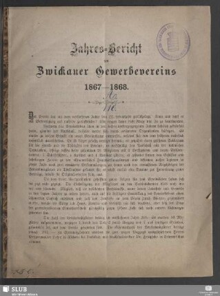 1867/68(1869): Jahresbericht des Gewerbevereins zu Zwickau