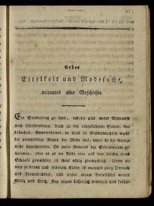 Ueber Eitelkeit und Modesucht, mitunter eine Geschichte.