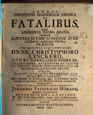 Disp. inaug. iur. de fatalibus
