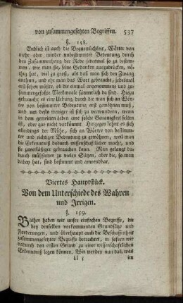 Viertes Hauptstück. Von dem Unterschiede des Wahren und Irrigen.